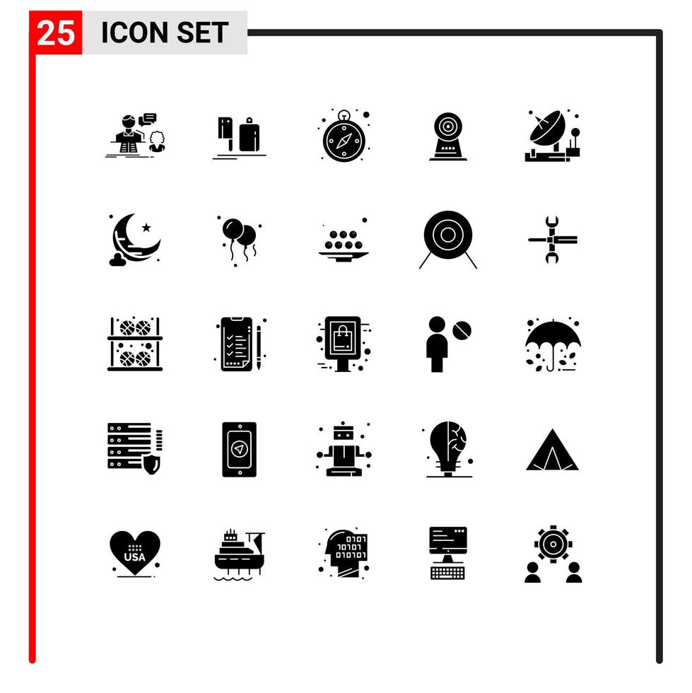 Modern Set of 25 Solid Glyphs and symbols such as antenna security preparation webcam navigation Editable Vector Design Elements