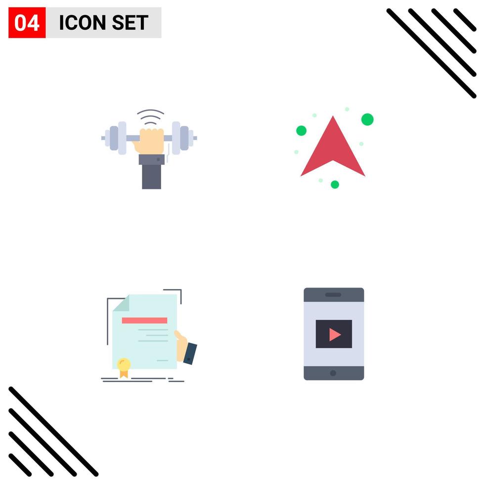 Mobile Interface Flat Icon Set of 4 Pictograms of dumbbell certificate power arrows education Editable Vector Design Elements