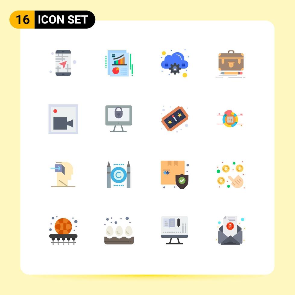 Pictogram Set of 16 Simple Flat Colors of cam management report financial briefcase Editable Pack of Creative Vector Design Elements