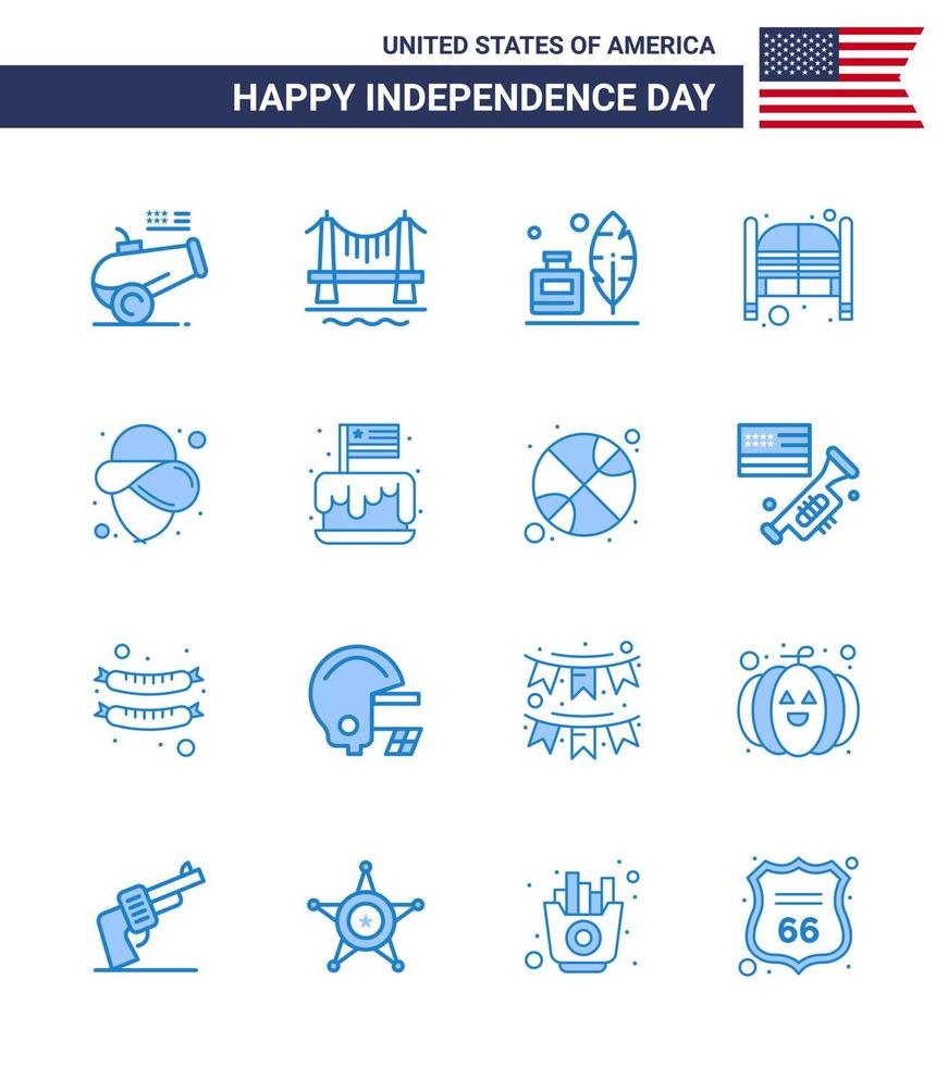 Set of 16 Vector Blues on 4th July USA Independence Day such as usa day adobe saloon bar Editable USA Day Vector Design Elements