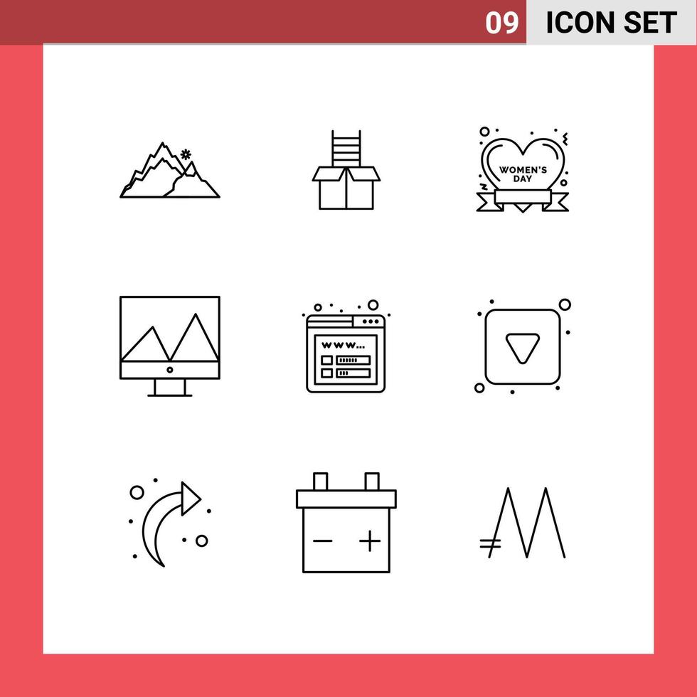 Universal Icon Symbols Group of 9 Modern Outlines of seo graph climb display women day Editable Vector Design Elements