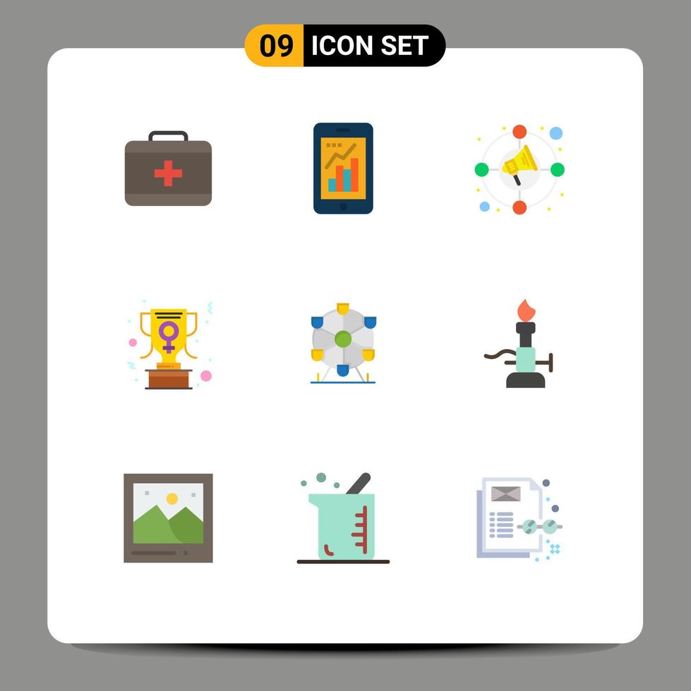 Modern Set of 9 Flat Colors and symbols such as landmark women sign circle trophy achievement Editable Vector Design Elements