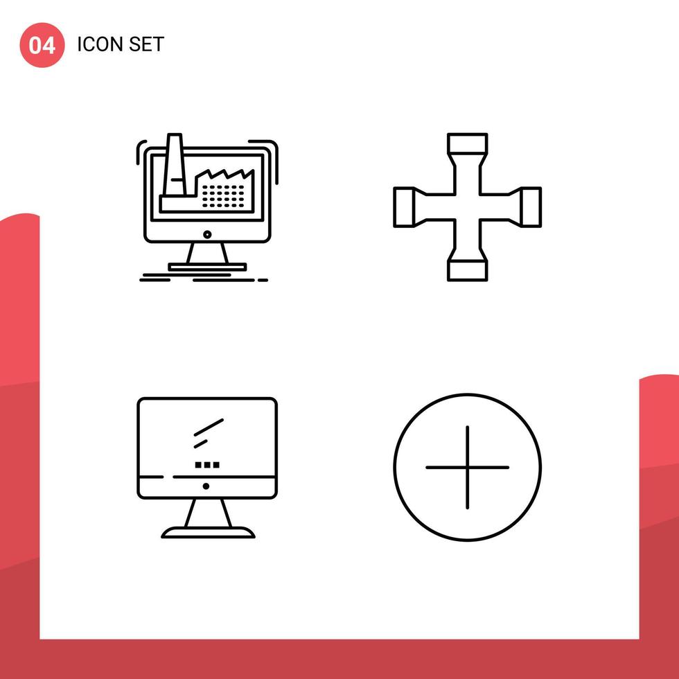 Pack of 4 Modern Filledline Flat Colors Signs and Symbols for Web Print Media such as digital computer production cross wrench device Editable Vector Design Elements