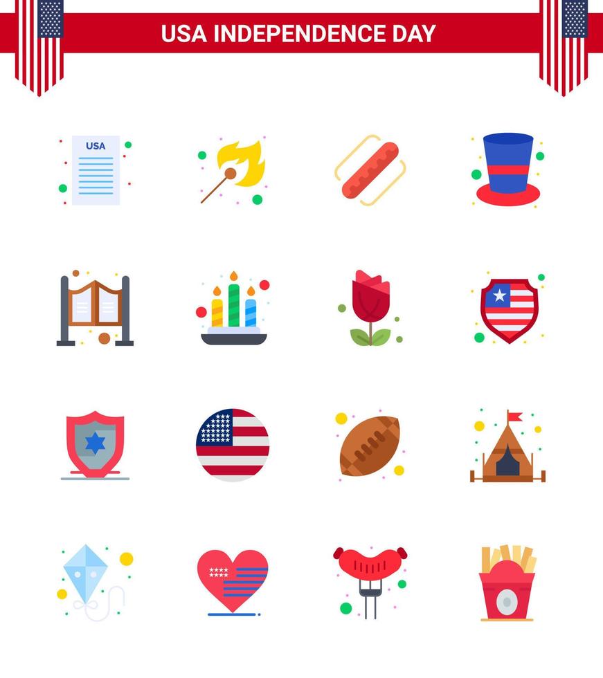 4th July USA Happy Independence Day Icon Symbols Group of 16 Modern Flats of saloon door american magic hat cap Editable USA Day Vector Design Elements