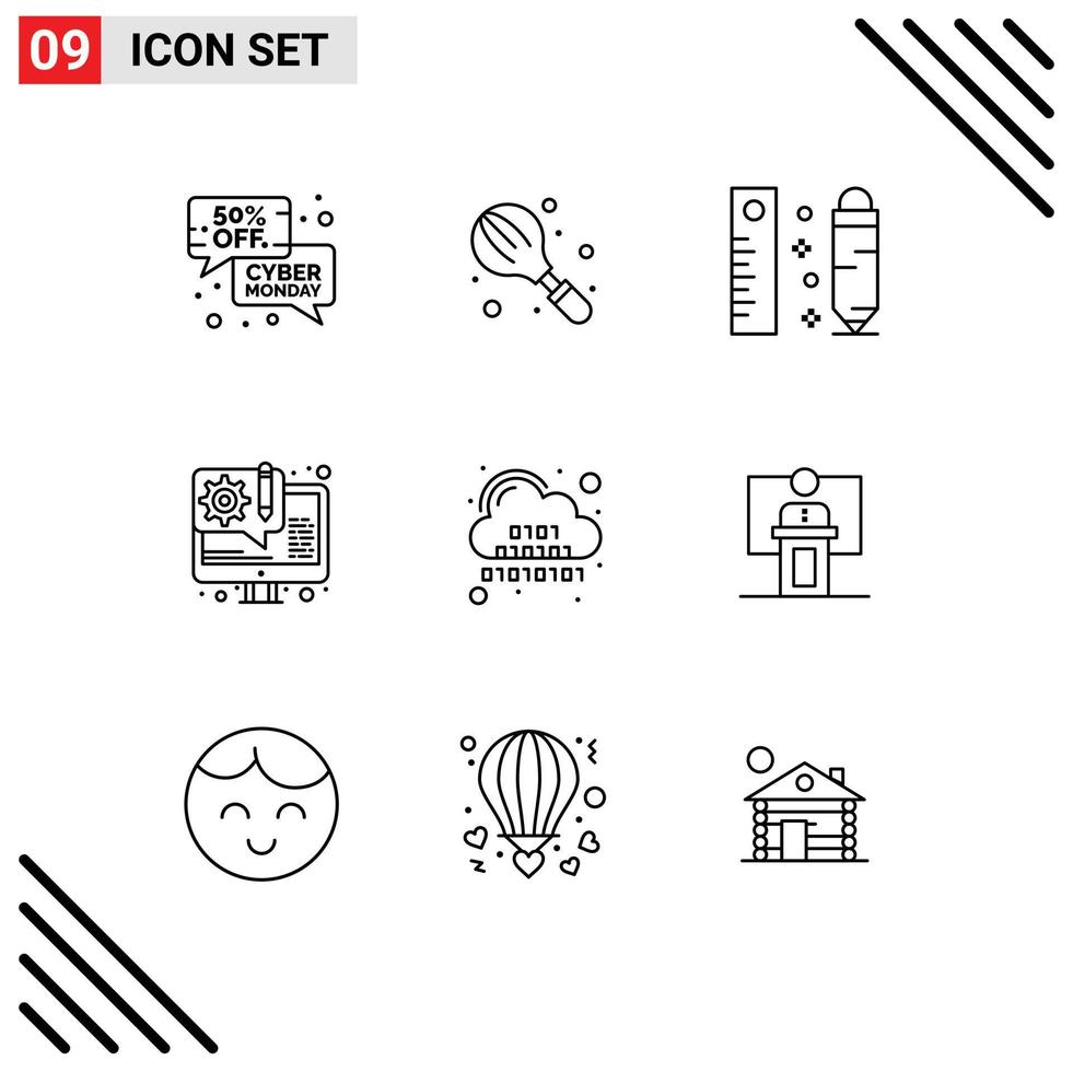 User Interface Pack of 9 Basic Outlines of web design development kitchen design pencil Editable Vector Design Elements