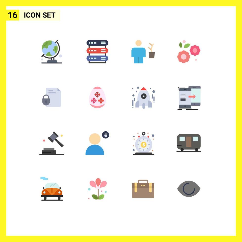 Modern Set of 16 Flat Colors Pictograph of spring easter storage flower plant Editable Pack of Creative Vector Design Elements