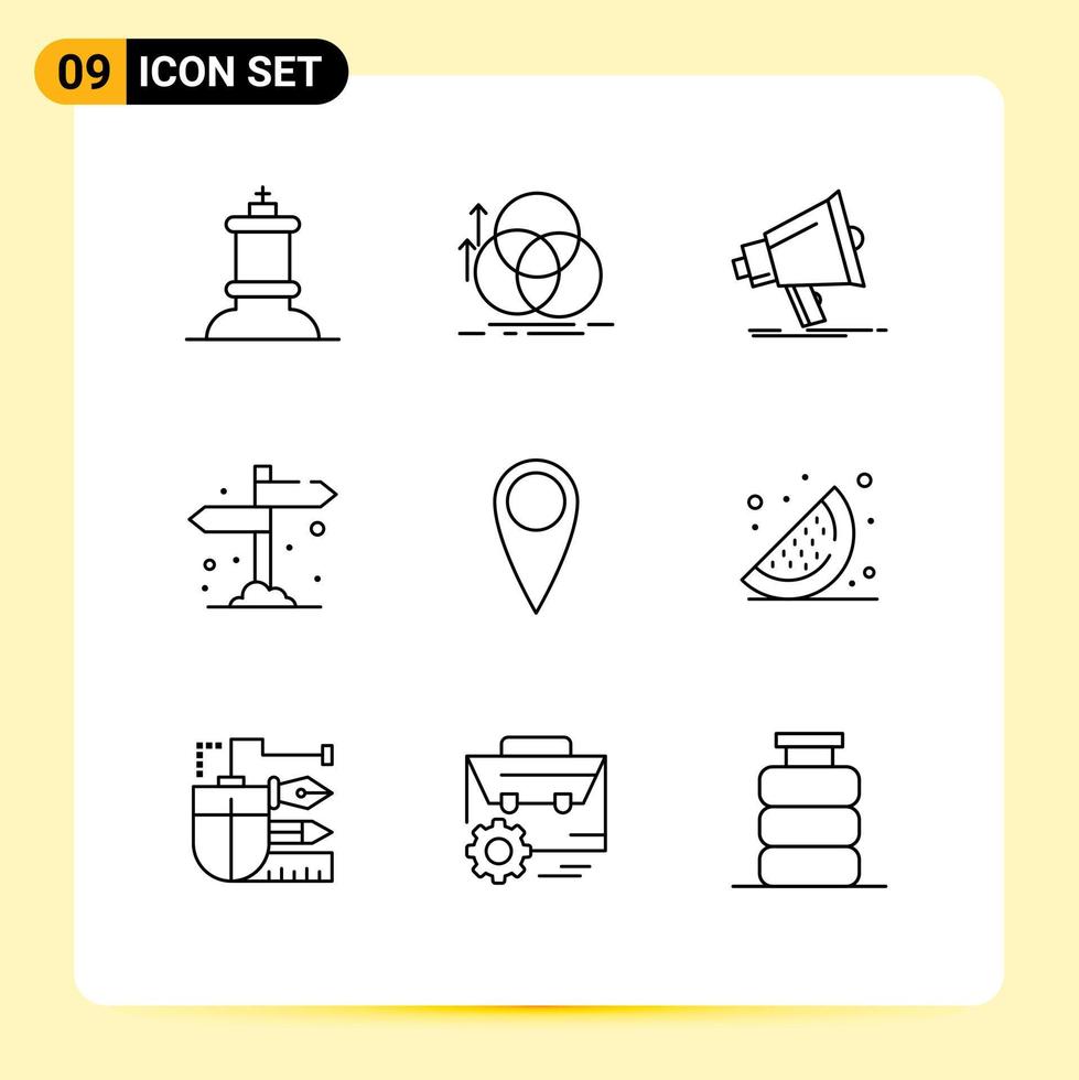 Modern Set of 9 Outlines and symbols such as guitar direction bullhorn camping megaphone Editable Vector Design Elements