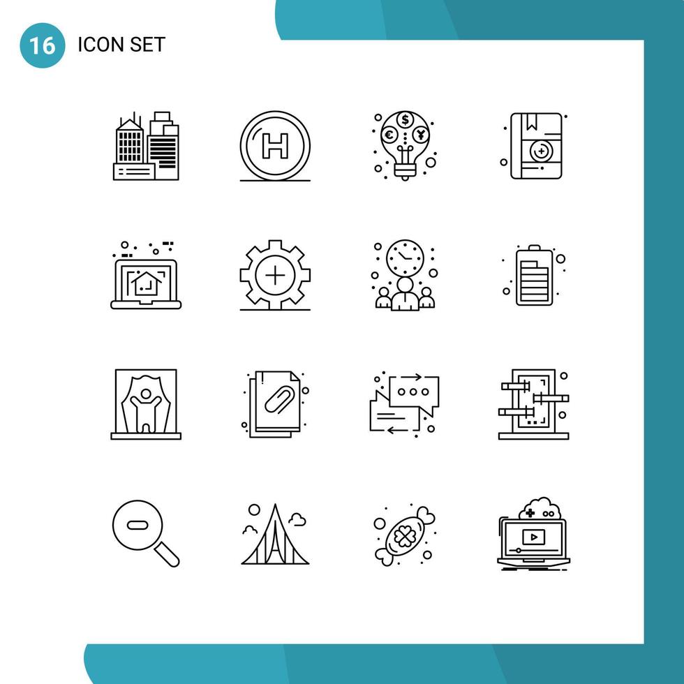 16 iconos creativos signos y símbolos modernos de la línea de libros de la casa presupuesto de medicina elementos de diseño vectorial editables vector