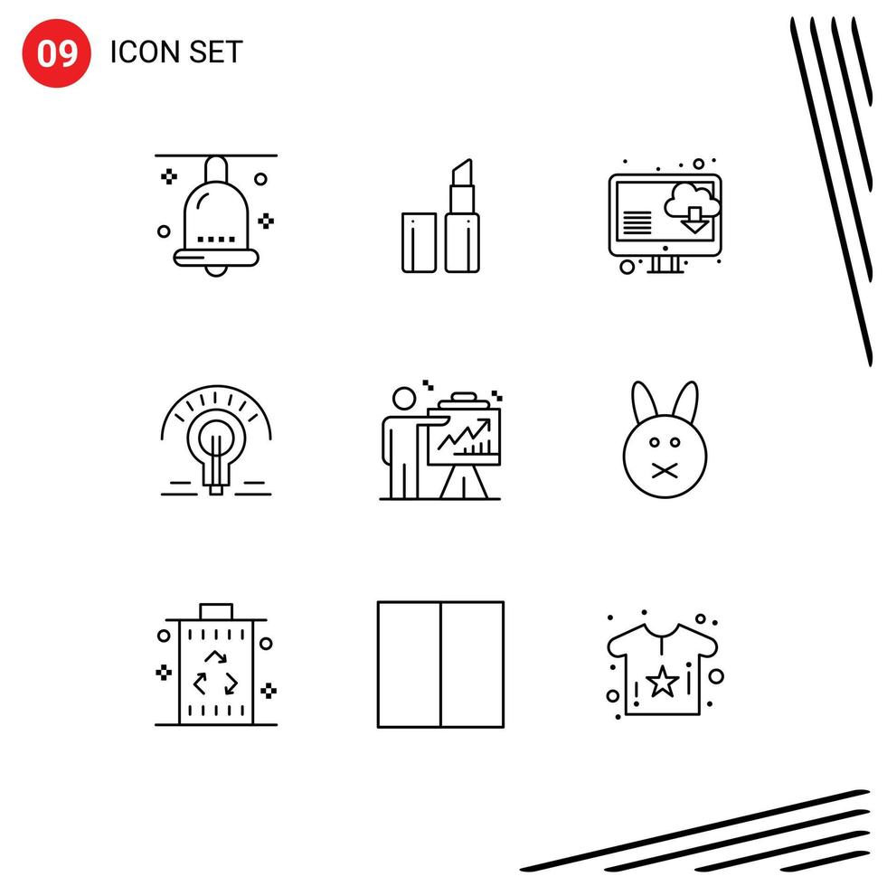 Pictogram Set of 9 Simple Outlines of efforts business computer arrow light bulb Editable Vector Design Elements