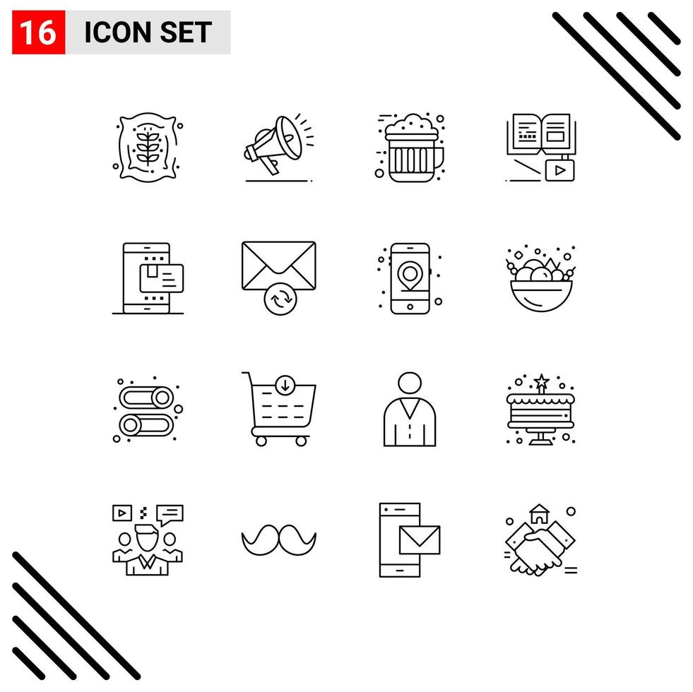 16 Universal Outlines Set for Web and Mobile Applications payment ecommerce cocoa education knowledge Editable Vector Design Elements