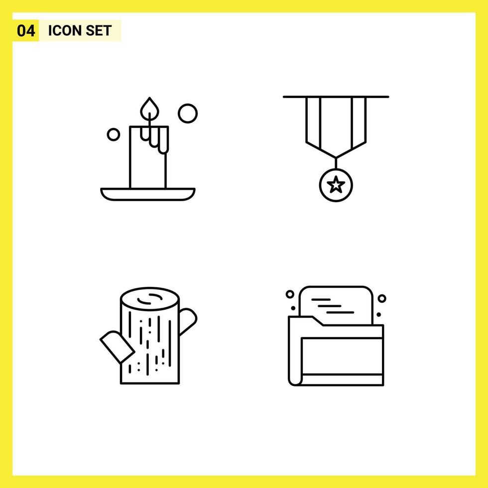 Modern Set of 4 Filledline Flat Colors and symbols such as candle timber badge medal seo Editable Vector Design Elements