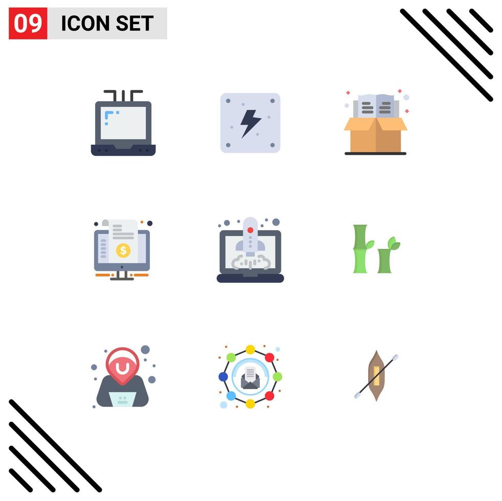 conjunto de 9 iconos de interfaz de usuario modernos signos de símbolos para elementos de diseño de vector editables de precio de aumento de caja de lanzamiento de inicio