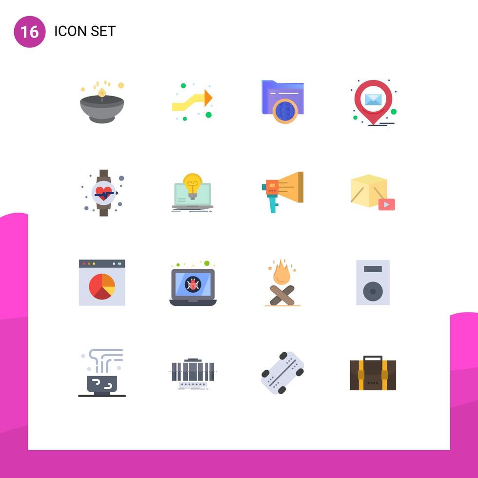 User Interface Pack of 16 Basic Flat Colors of diet pin right location globe Editable Pack of Creative Vector Design Elements