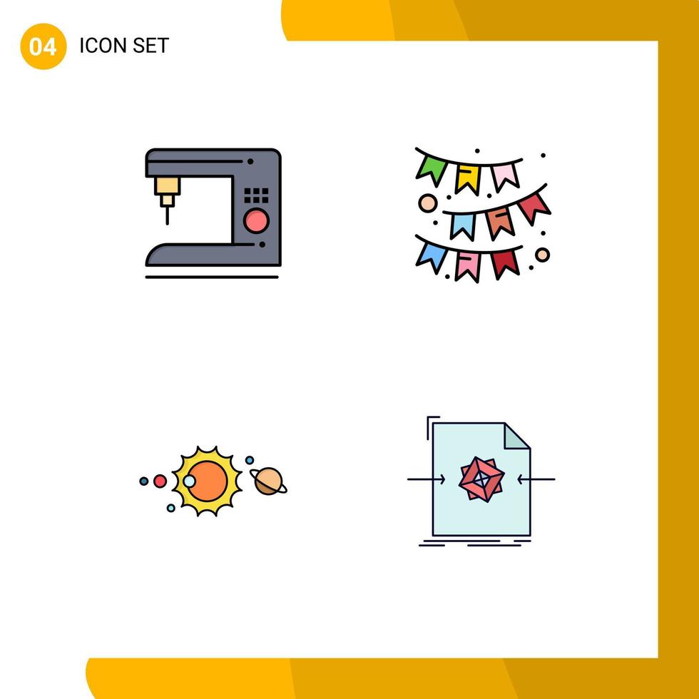 Modern Set of 4 Filledline Flat Colors and symbols such as coffee system machine party solar system Editable Vector Design Elements