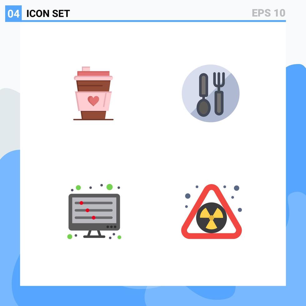 Editable Vector Line Pack of 4 Simple Flat Icons of glass equalizer wedding fork sound waves Editable Vector Design Elements