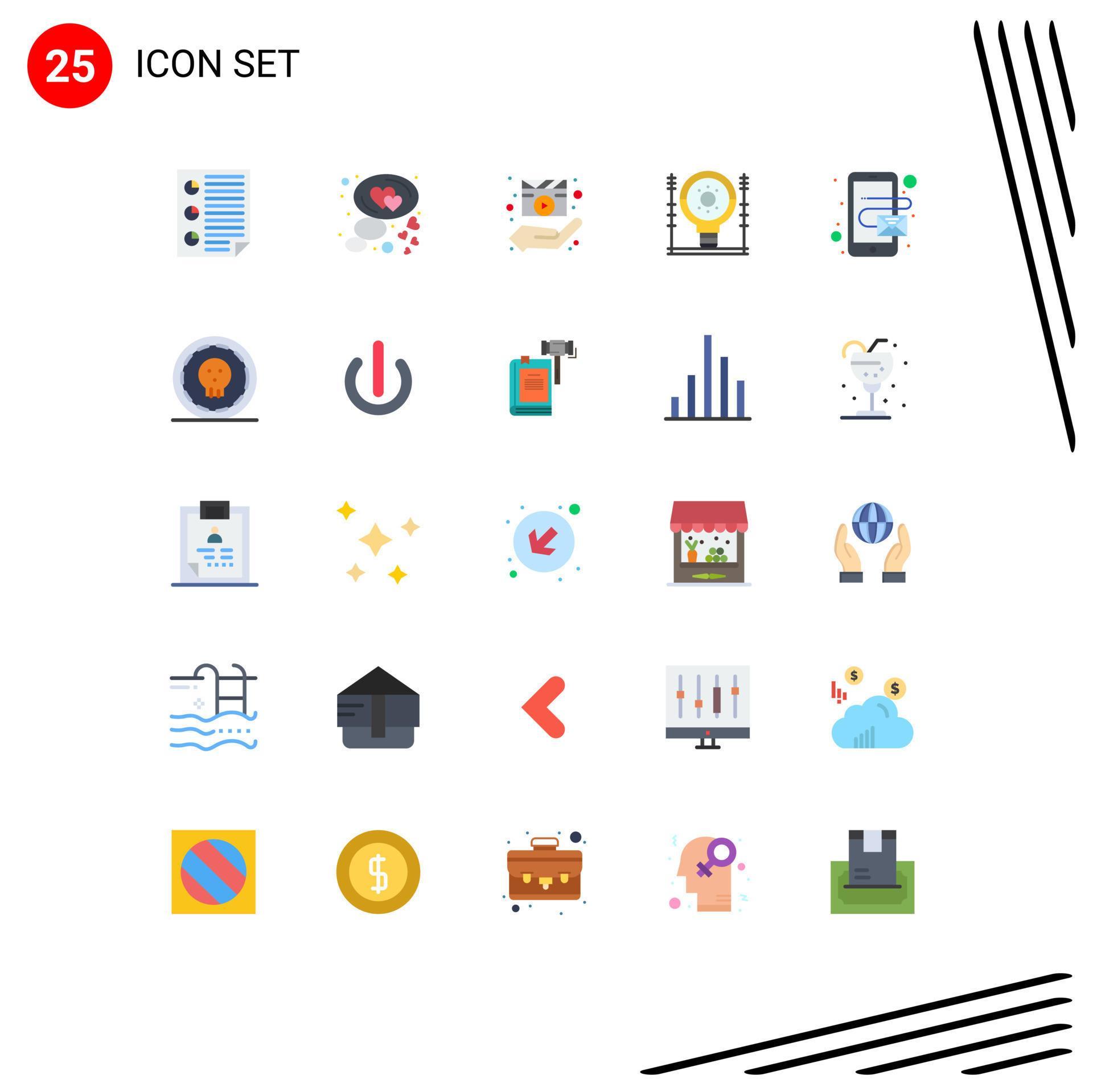 Flat Color Pack of 25 Universal Symbols of generation energy bubble
