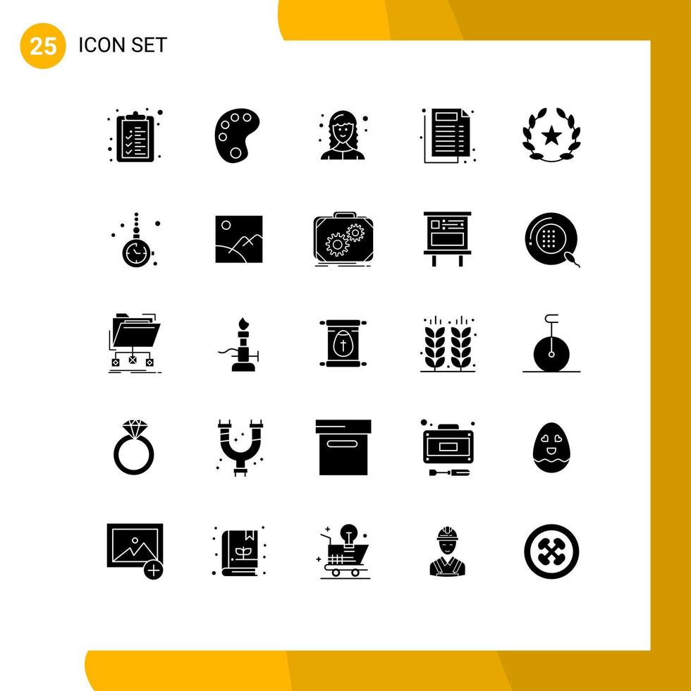 Mobile Interface Solid Glyph Set of 25 Pictograms of accessorize stare female web developer feature document Editable Vector Design Elements