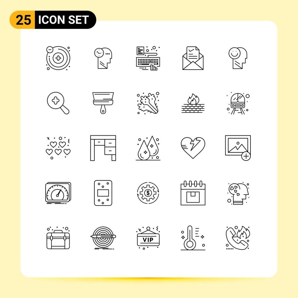 25 Line concept for Websites Mobile and Apps happy good keyboard tick email Editable Vector Design Elements