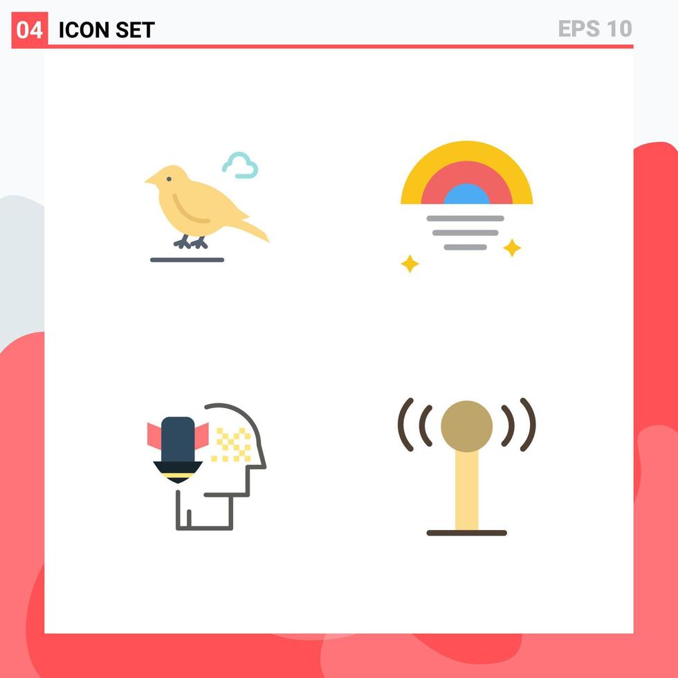 Modern Set of 4 Flat Icons Pictograph of bird personal sparrow sky security Editable Vector Design Elements