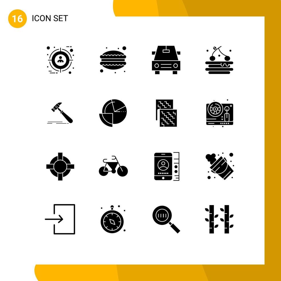 Pictogram Set of 16 Simple Solid Glyphs of carpenter tool car construction drink Editable Vector Design Elements