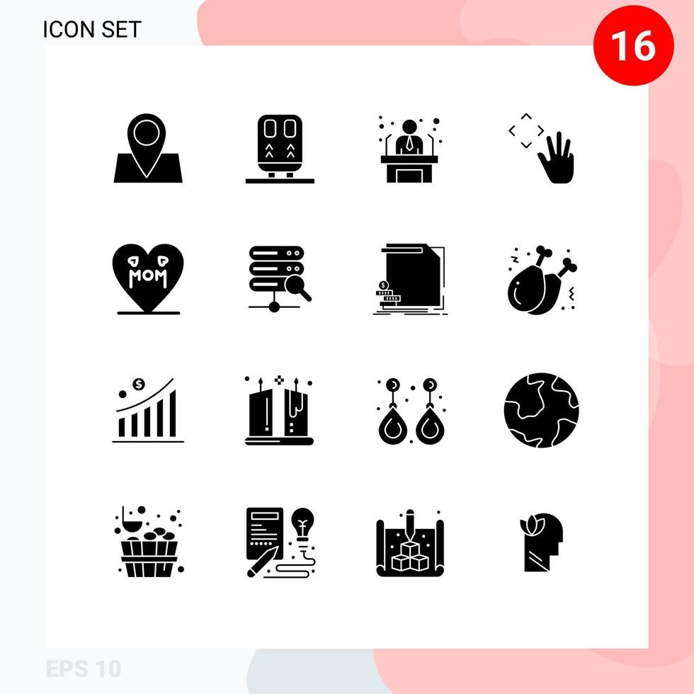 User Interface Pack of 16 Basic Solid Glyphs of love croup applicant up hand Editable Vector Design Elements