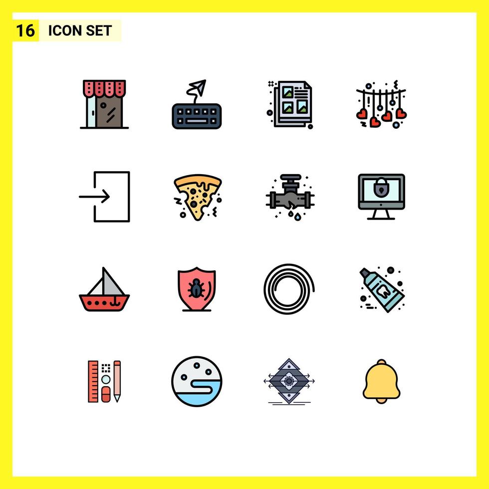 Set of 16 Modern UI Icons Symbols Signs for enter valentine creative love hanging Editable Creative Vector Design Elements