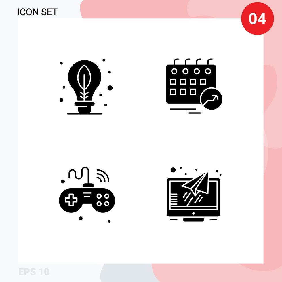Modern Set of 4 Solid Glyphs and symbols such as earth games leaf date iot Editable Vector Design Elements