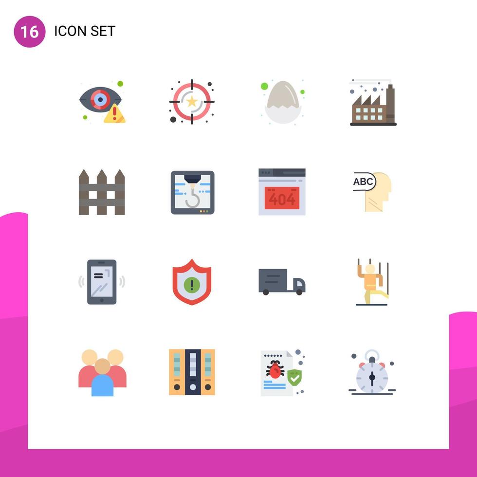 Modern Set of 16 Flat Colors and symbols such as fence economy value factory nature Editable Pack of Creative Vector Design Elements