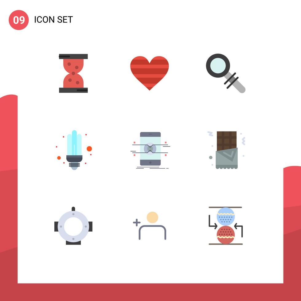 Group of 9 Modern Flat Colors Set for mobile api find light energy Editable Vector Design Elements