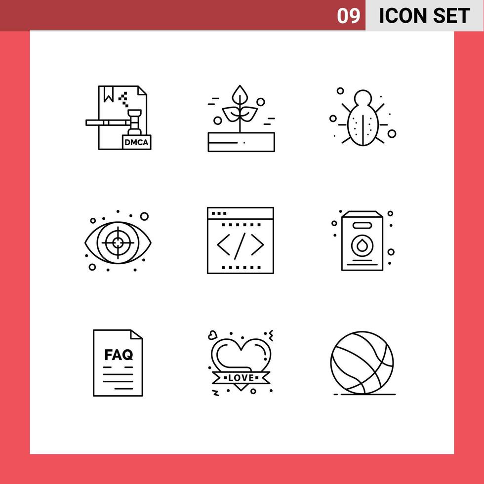 Stock Vector Icon Pack of 9 Line Signs and Symbols for investigation crime rain security network Editable Vector Design Elements