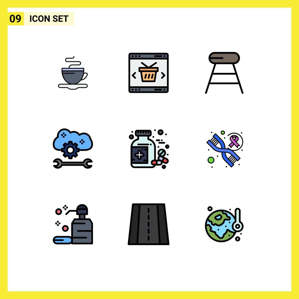 Filledline Flat Color Pack of 9 Universal Symbols of cloud sync settings cloud service configure store cloud preferences seat Editable Vector Design Elements