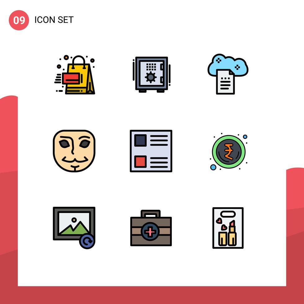 9 Universal Filledline Flat Color Signs Symbols of checkbox face safe box anonymous online docs Editable Vector Design Elements