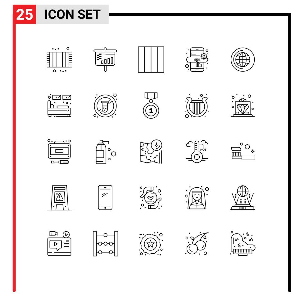 Modern Set of 25 Lines Pictograph of single bed grid cd education Editable Vector Design Elements