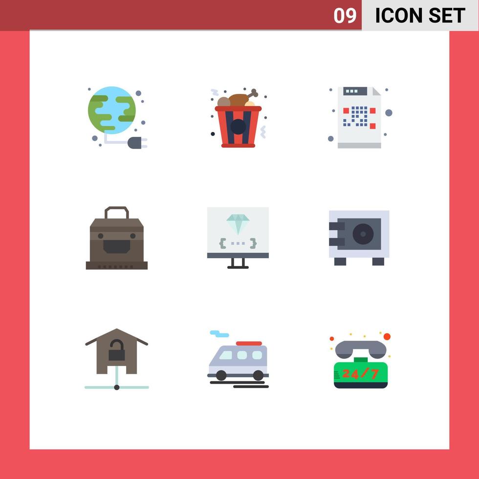 Universal Icon Symbols Group of 9 Modern Flat Colors of develop coding encrypted treasure box Editable Vector Design Elements