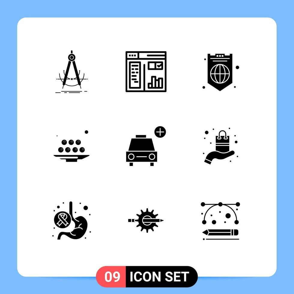 Set of 9 Vector Solid Glyphs on Grid for ramadan lunch web iftar shield Editable Vector Design Elements