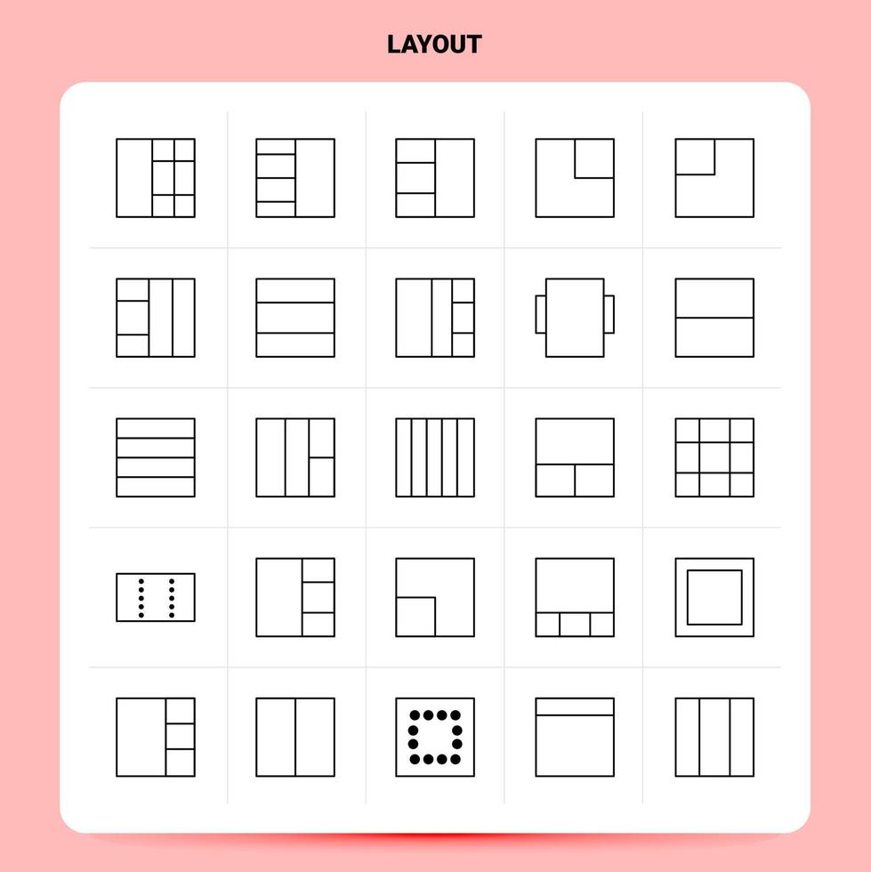 OutLine 25 Layout Icon set Vector Line Style Design Black Icons Set Linear pictogram pack Web and Mobile Business ideas design Vector Illustration