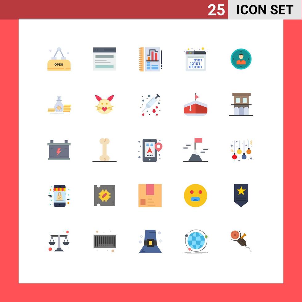 Set of 25 Modern UI Icons Symbols Signs for target interface user code chart Editable Vector Design Elements