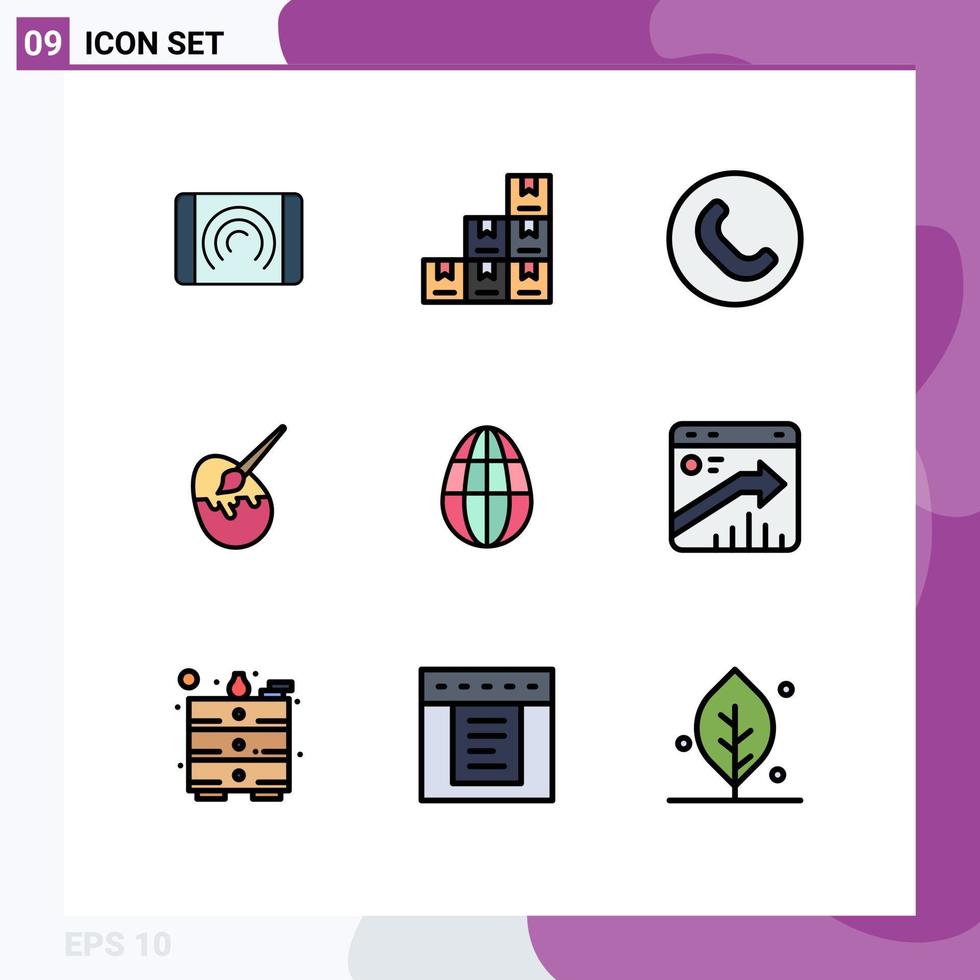 Pictogram Set of 9 Simple Filledline Flat Colors of arrow easter handset egg egg Editable Vector Design Elements