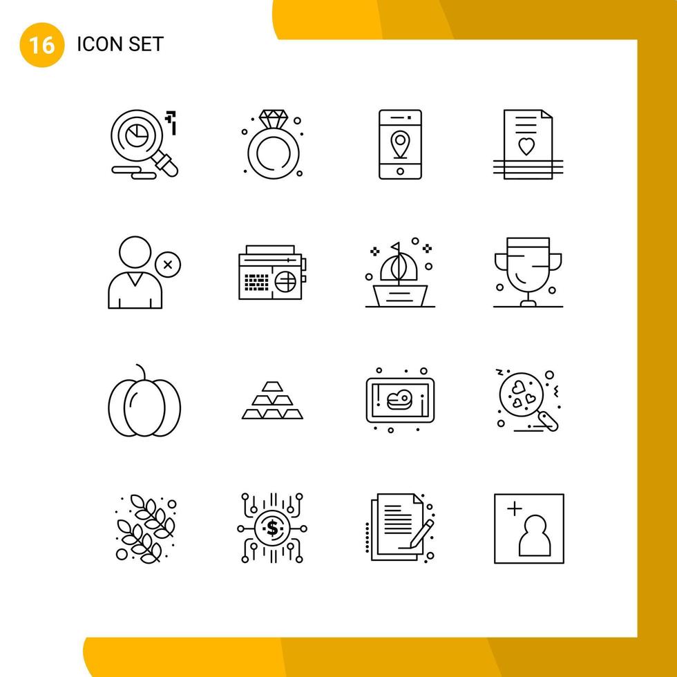 Set of 16 Modern UI Icons Symbols Signs for man wedding map love invitation Editable Vector Design Elements