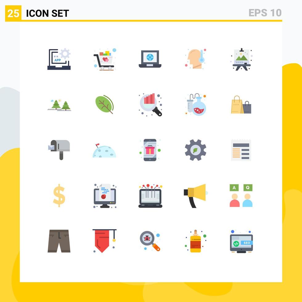 grupo de 25 signos y símbolos de colores planos para elementos de diseño de vectores editables de internet frío del carro de la fiebre del tablero