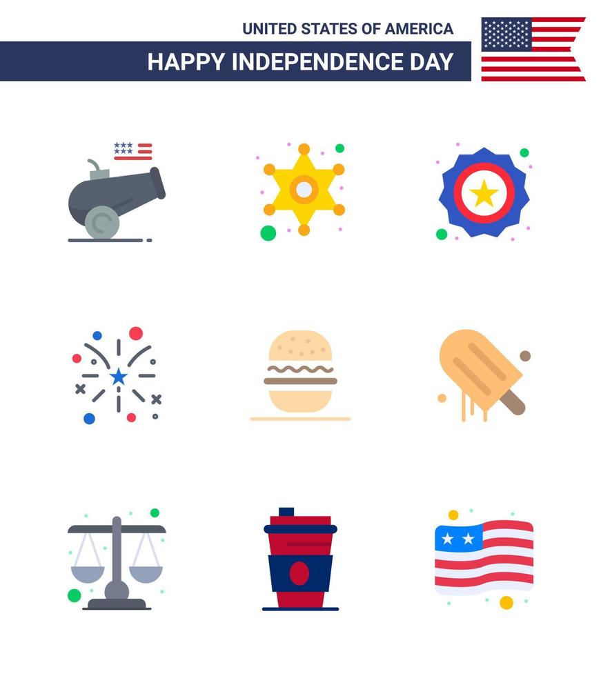 9 Flat Signs for USA Independence Day eat usa american american firework Editable USA Day Vector Design Elements