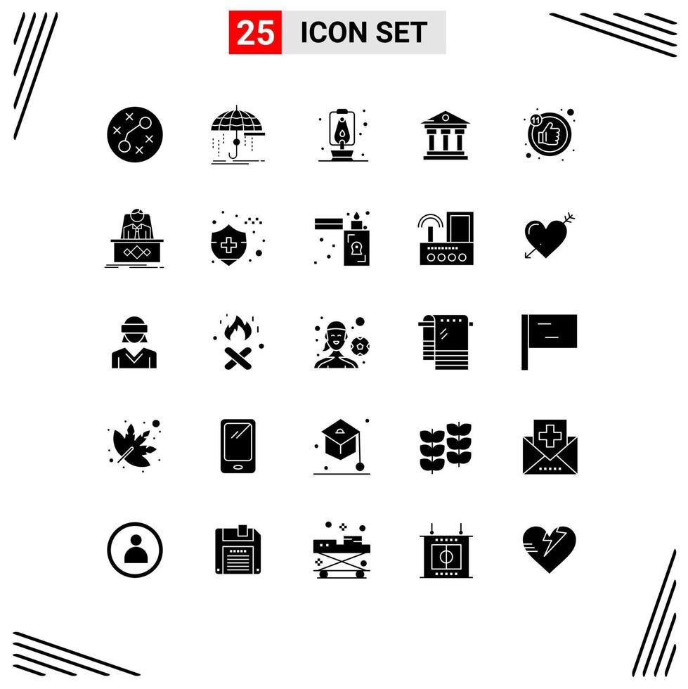 Pack of 25 Modern Solid Glyphs Signs and Symbols for Web Print Media such as likes service protection money bank Editable Vector Design Elements