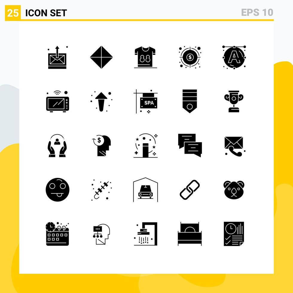 Set of 25 Commercial Solid Glyphs pack for target fund football financial player Editable Vector Design Elements