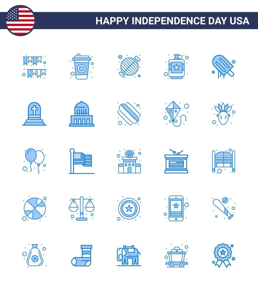 25 signos azules de estados unidos celebración del día de la independencia símbolos de matraz líquido comida bebida fiesta editable día de estados unidos elementos de diseño vectorial vector