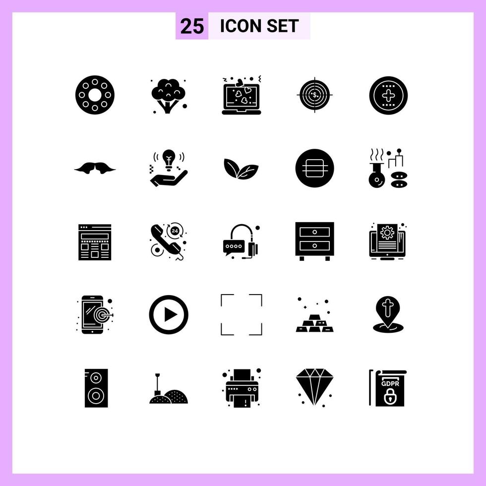 Universal Icon Symbols Group of 25 Modern Solid Glyphs of money funds love financial business Editable Vector Design Elements