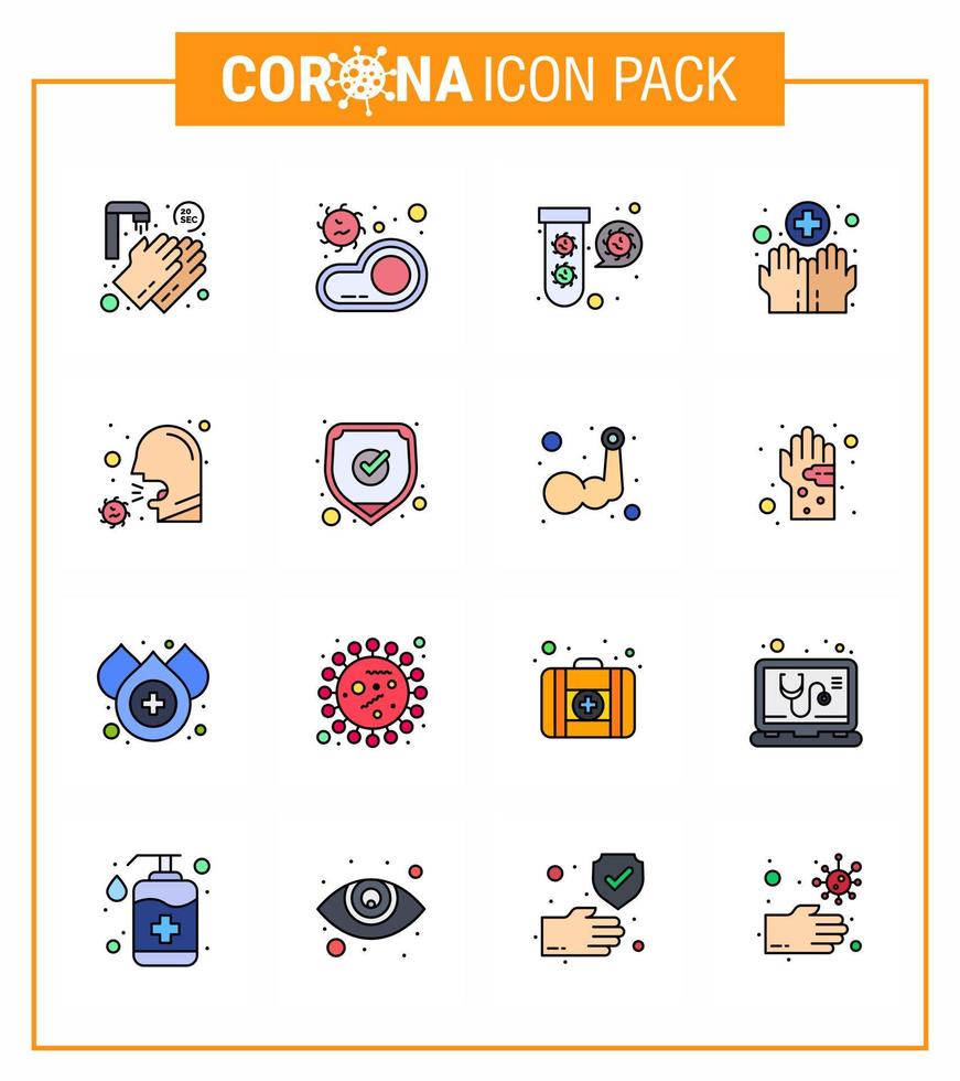 Coronavirus Prevention Set Icons 16 Flat Color Filled Line icon such as washing hygiene virus hands tubes viral coronavirus 2019nov disease Vector Design Elements