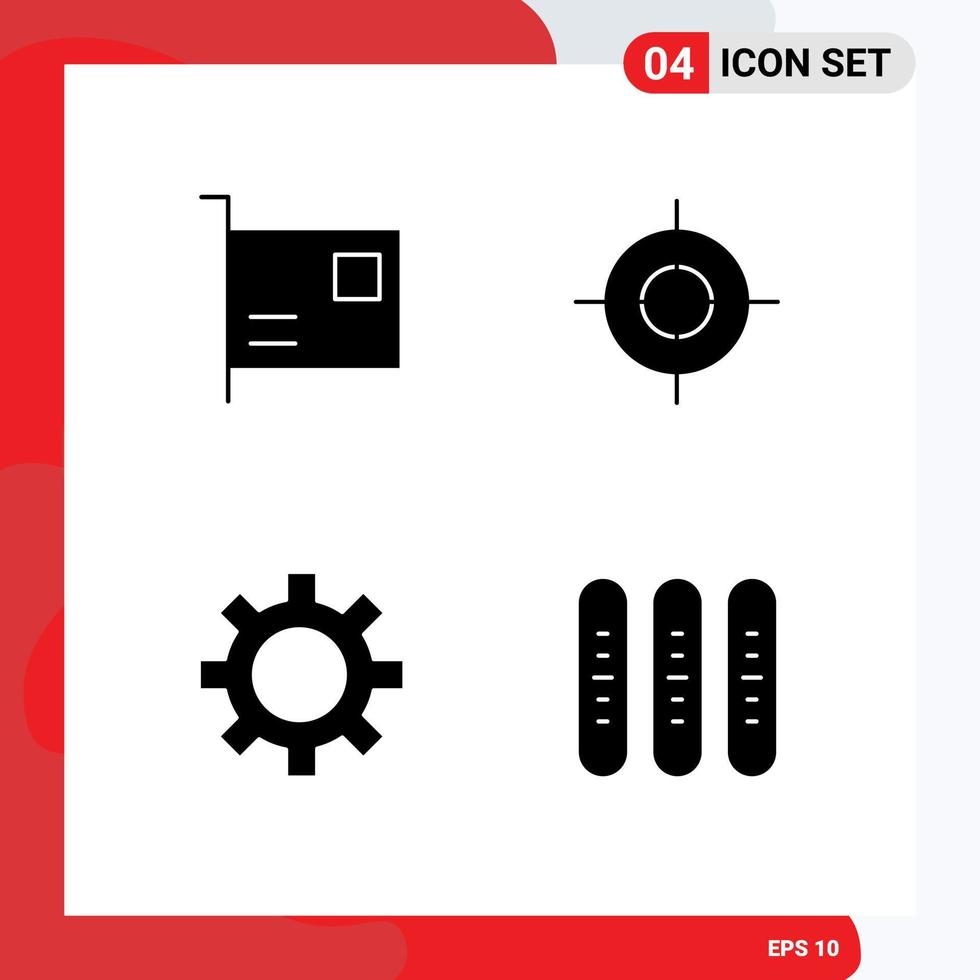 User Interface Pack of 4 Basic Solid Glyphs of card gear gadget aim bread Editable Vector Design Elements