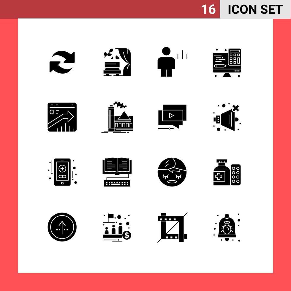 Set of 16 Modern UI Icons Symbols Signs for arrow interface analytics computer human Editable Vector Design Elements