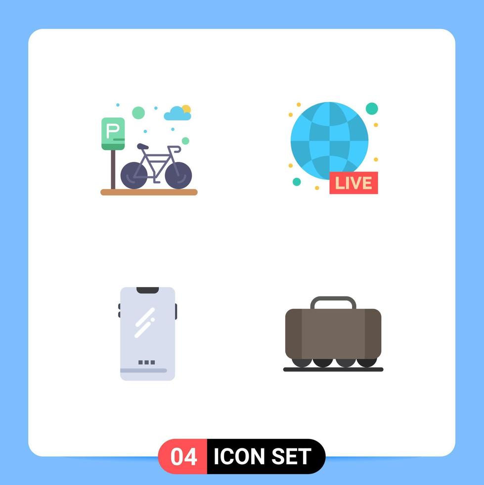 paquete de línea de vector editable de 4 iconos planos simples de ciclo teléfono inteligente noticias de carretera android elementos de diseño de vector editable