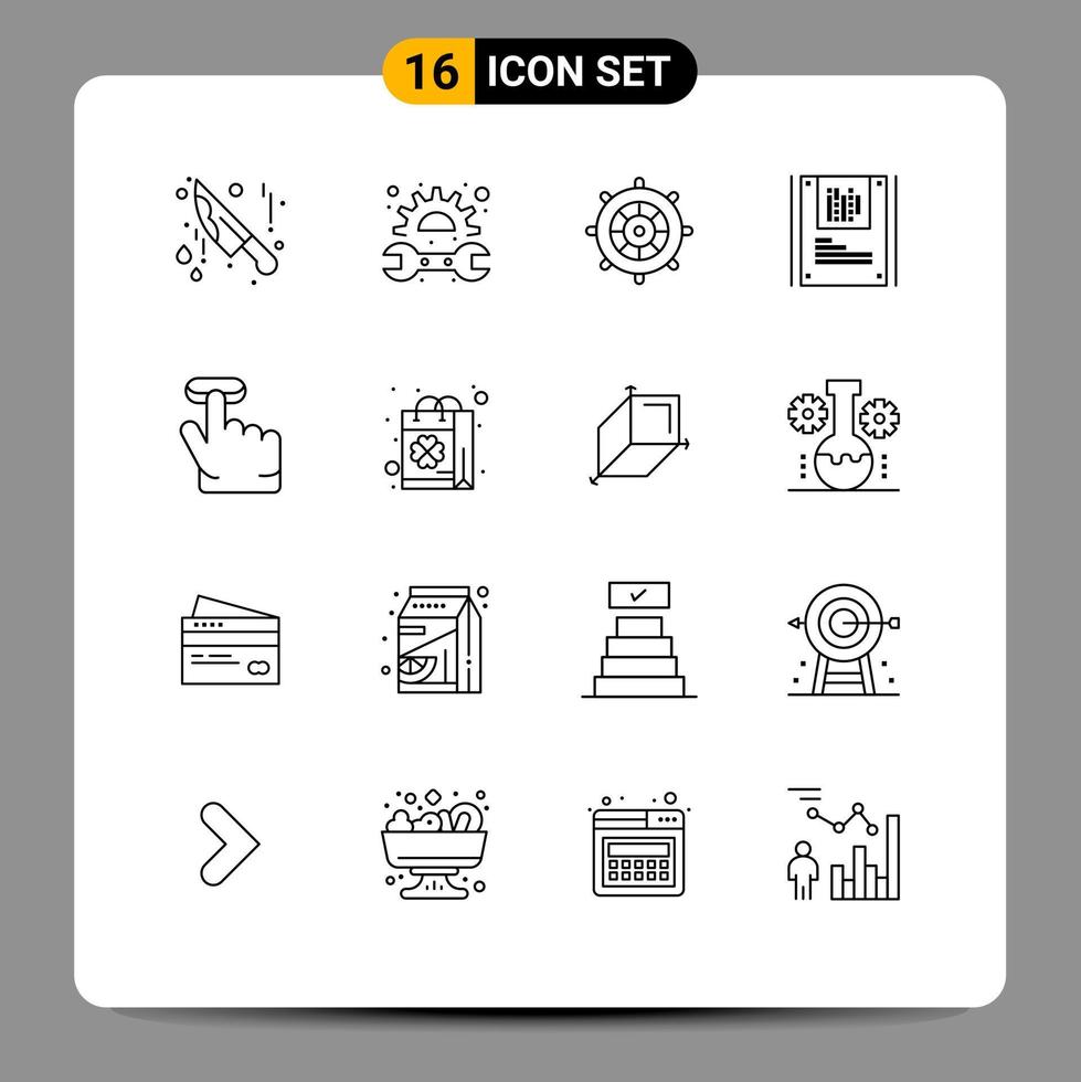 User Interface Pack of 16 Basic Outlines of gesture click holiday decryption graphy Editable Vector Design Elements